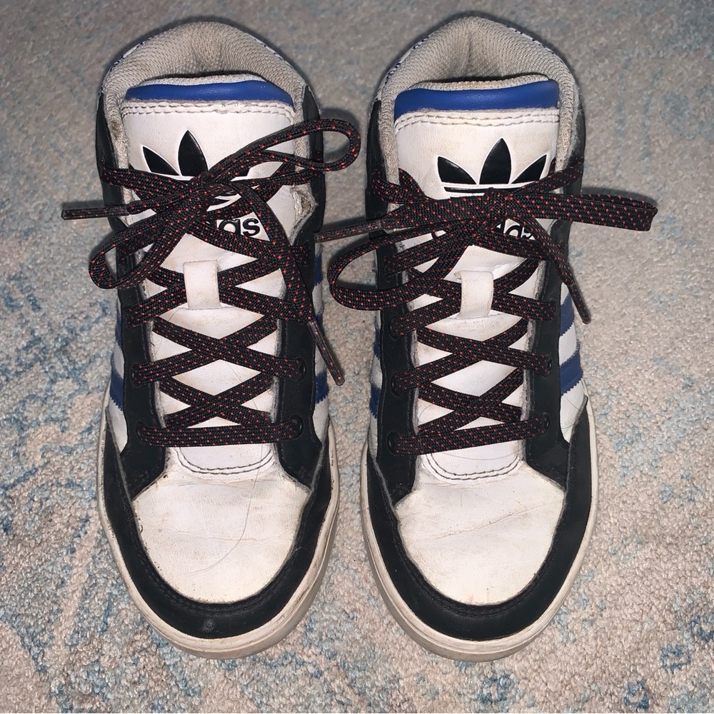Adidas Black and White High-Tops with Blue Accents